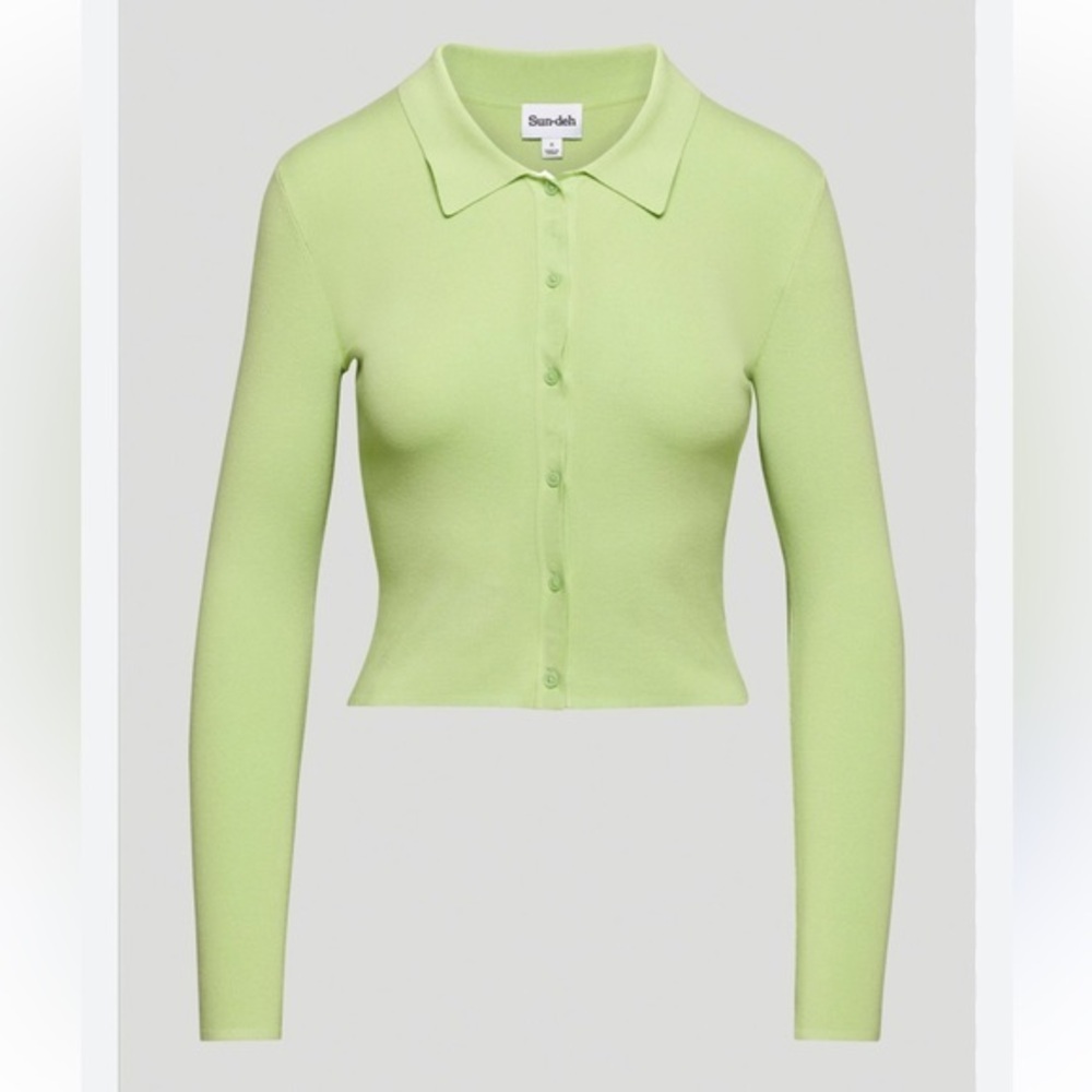 Aritzia Sun-deh Green CeCe Button-Up Collared Cardigan Size XXS